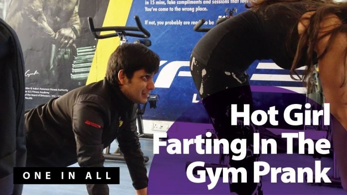 hot girl farting in gym prank