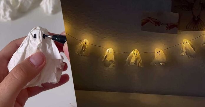 How-to-make-little-ghost-light-halloween Easy DIY Steps to make Halloween Ghost Lights at Home for Indoor and Outdoor decoration.