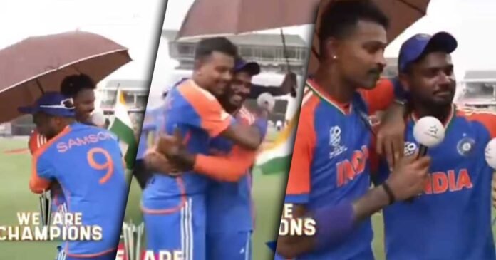 hardik-pandya-and-sanju-samson-bromance Hardik Pandya and Sanju Samson's Heartwarming Moment After India's World Cup Win Goes Viral